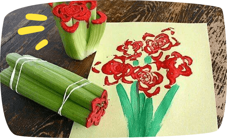 Rosen stempeln mit Sellerie
